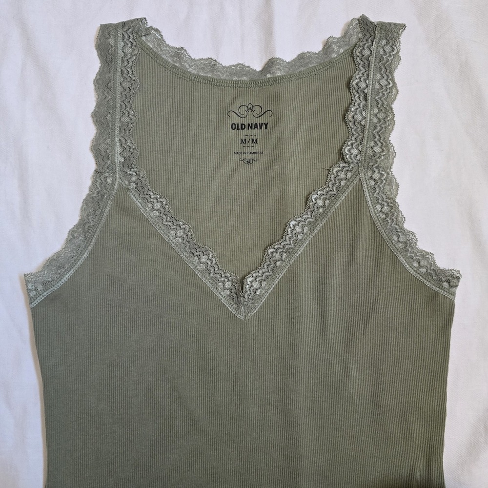 Old Navy Womens Y2k Tank Top Sz M Green Rib Fitted Lace Bella Swan Elena Gilbert